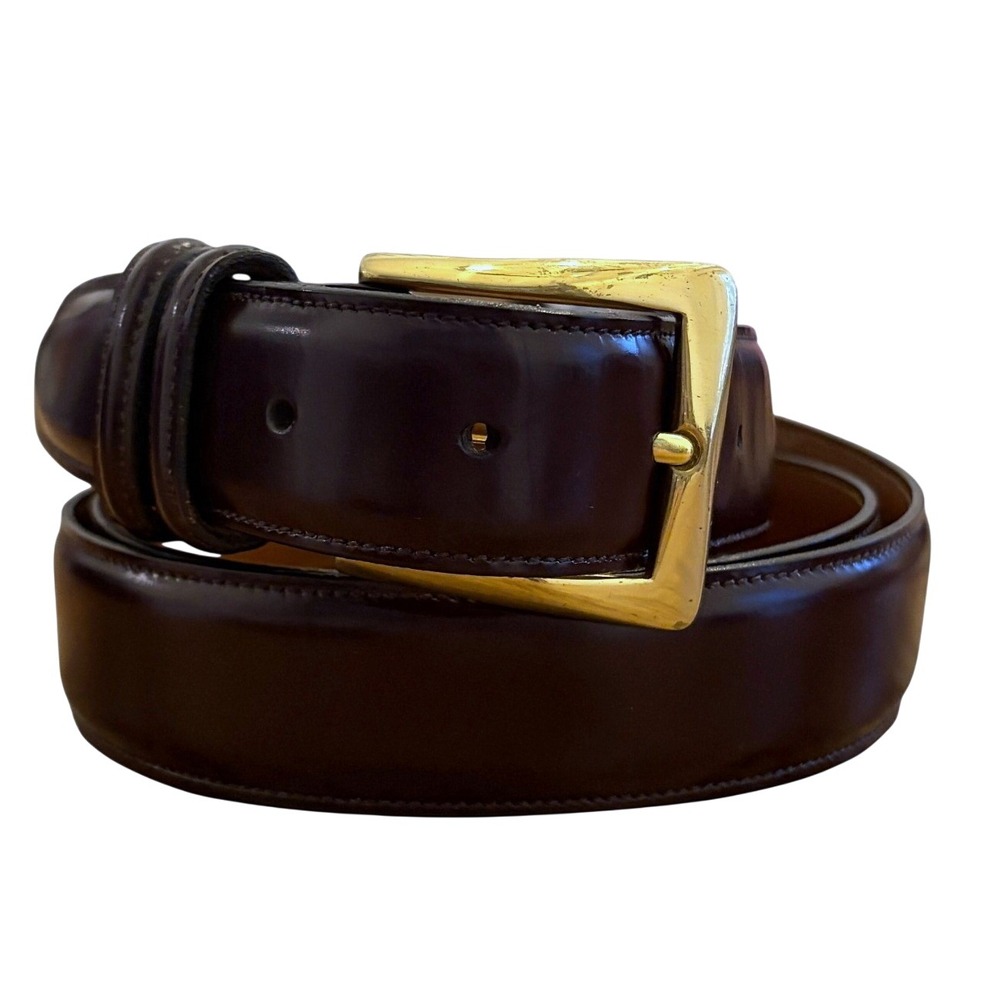 Allen Edmonds Belt Mens 42 Polished Leather Solid Brass Buckle Dark Brown READ